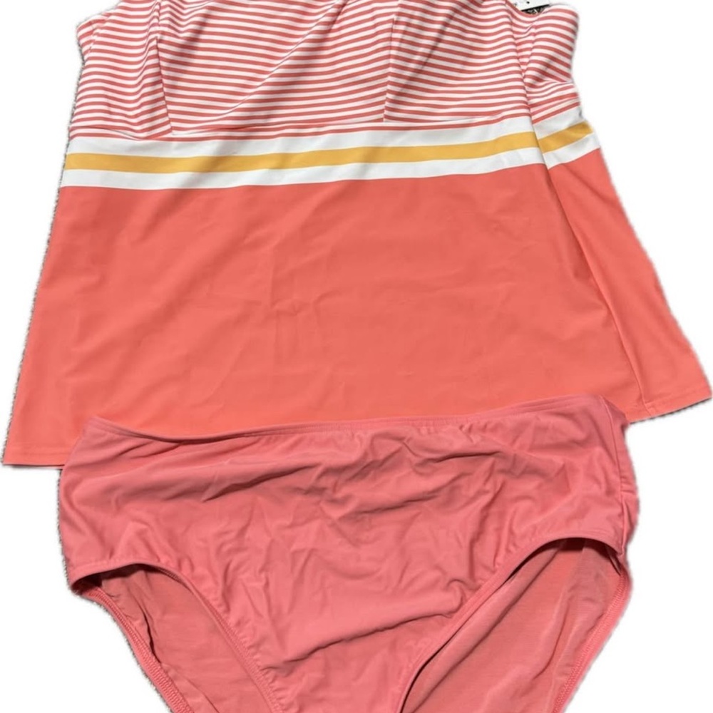 Striped Coral and Yellow Tankini Set